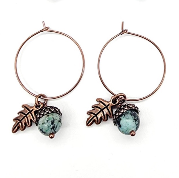 African Turquoise Copper Acorn Earrings 1 African Turquoise Copper Acorn Earrings