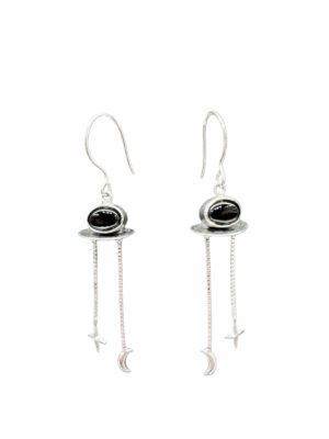 Black Onyx Spaceship Dangle Earrings