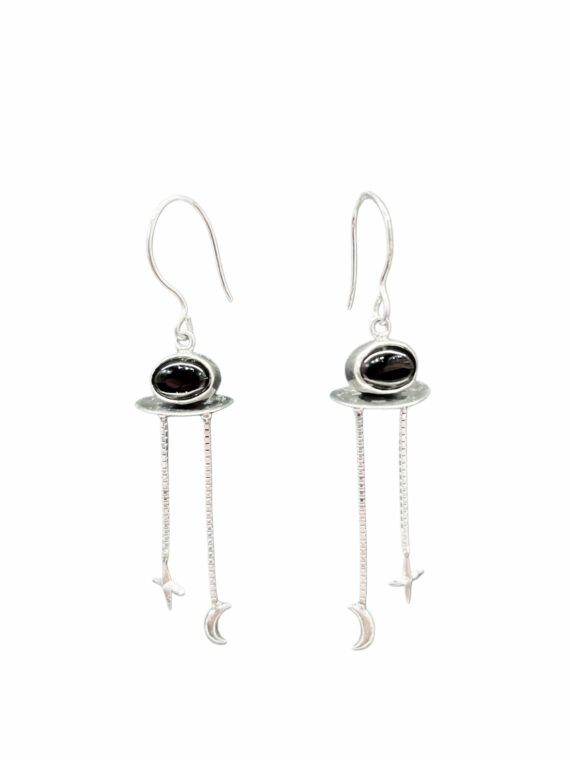 Black Onyx Spaceship Dangle Earrings 1 Black Onyx Spaceship Dangle Earrings