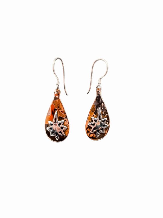 Hammered Copper with Silver Star Earrings 1 Hammered Copper with Silver Star Earrings