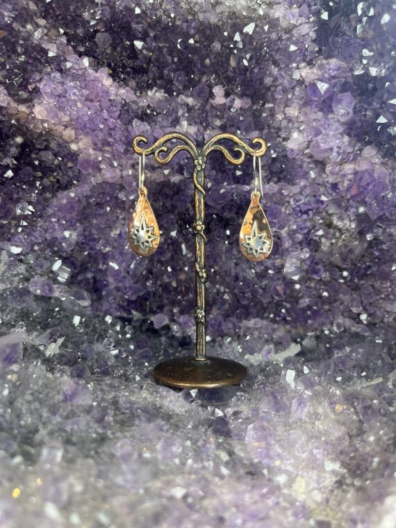 Hammered Copper with Silver Star Earrings 2 Hammered Copper with Silver Star Earrings