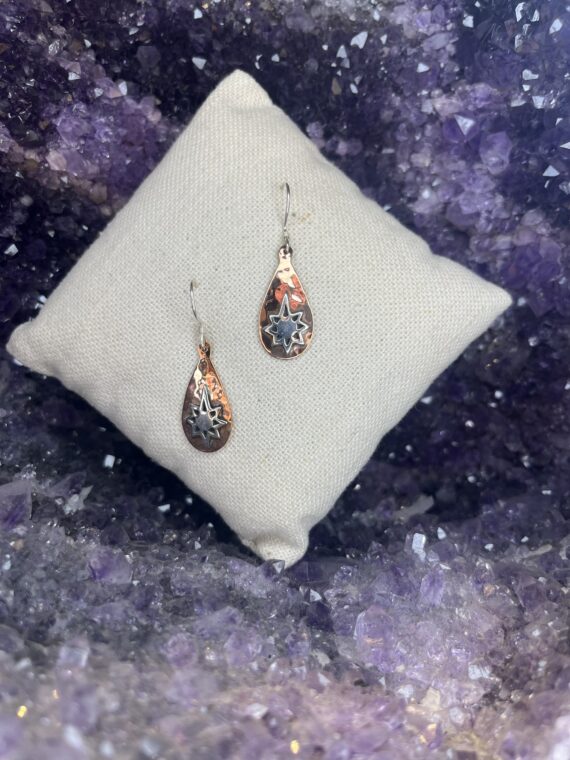 Hammered Copper with Silver Star Earrings 3 Hammered Copper with Silver Star Earrings