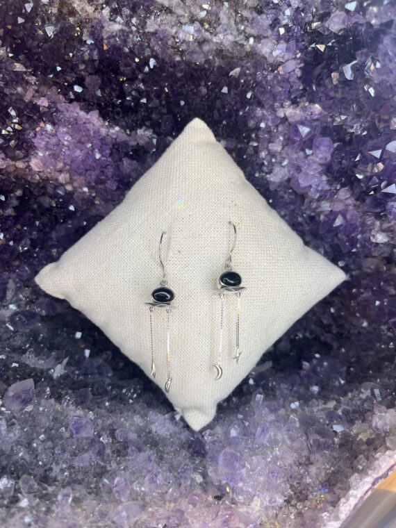 Black Onyx Spaceship Dangle Earrings 3 Black Onyx Spaceship Dangle Earrings